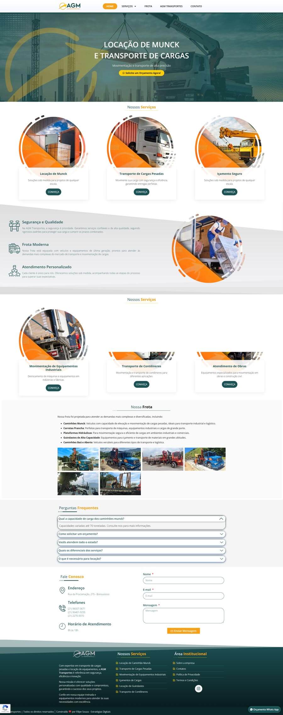 Site para AGM Transportes criado por Filipe Souza Estratégias Digitais